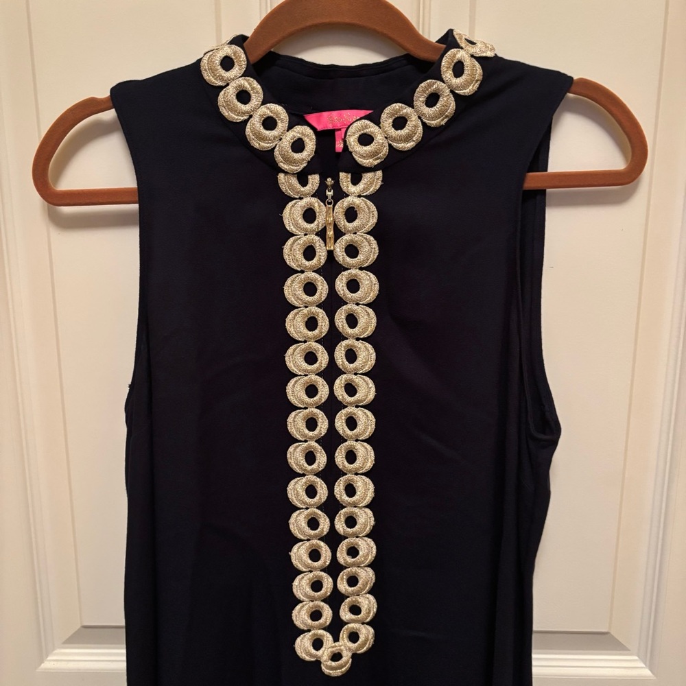 Women’s Lilly Pulitzer navy with gold trim front zip dress. - Picture 2 of 6